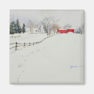 Íman de aquarela de paisagem nevada