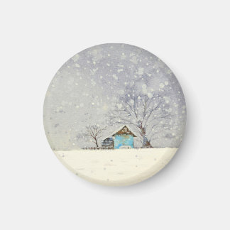 Íman de aquarela de paisagem nevada