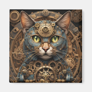 íman de arte AI de gato-de-steampunk azul