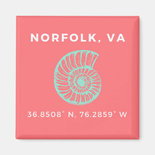 Íman de botão náutico - coordenadas do Norfolk VA