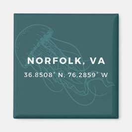 Íman de botão náutico - coordenadas do Norfolk VA