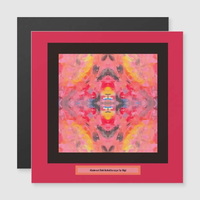 Íman de caleidoscópio cor-de-rosa abstrato (Frente/Verso)