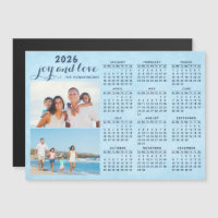 Íman de calendário 2026 Duas fotos azul de colagem