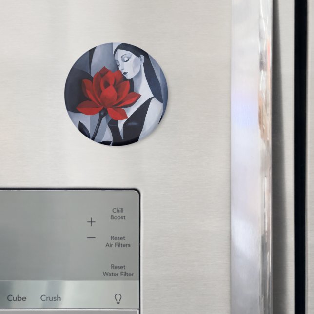Íman de Círculo de Mulher de Arte Moderna com Rosa (In Situ (Fridge))