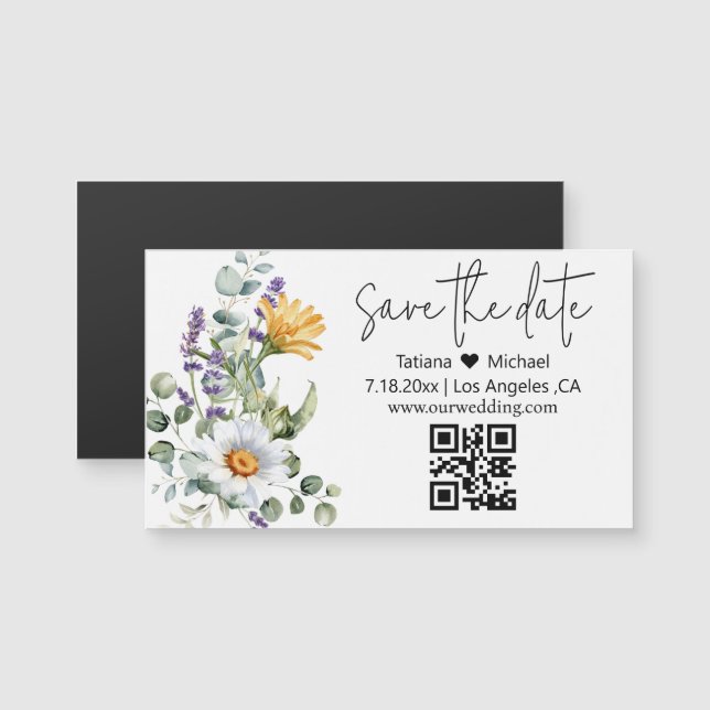 íman de código qr de salvamento moderno com flores (Frente/Verso)