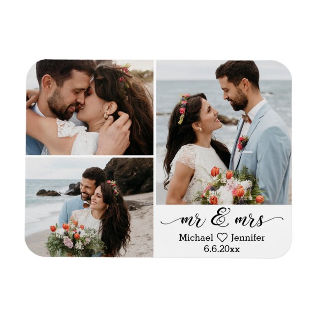 íman de colagem de 3 fotos de casamento elegante s (Horizontal)