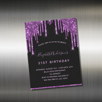 Íman de convite à luz de roxo preto de aniversário