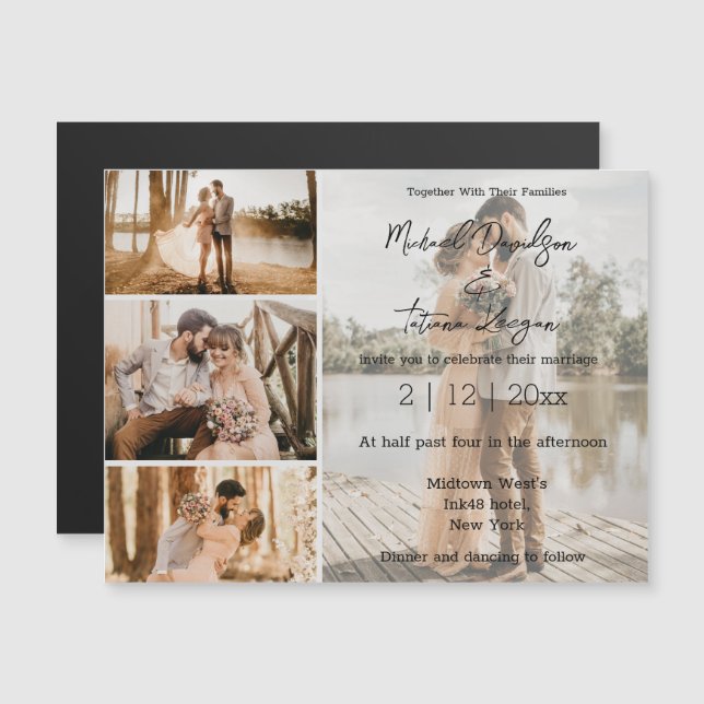 íman de convite de casamento colagem de 4 fotos el (Frente/Verso)