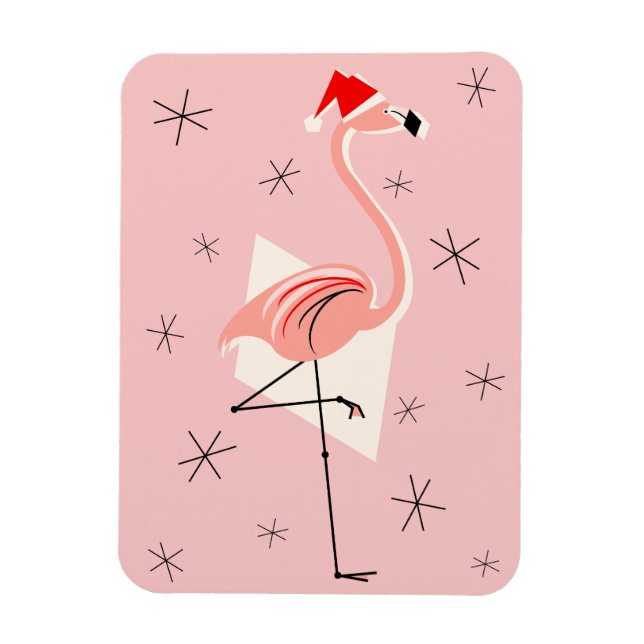 Íman de flamingo rosa de Papai Noel flexível retra (Vertical)