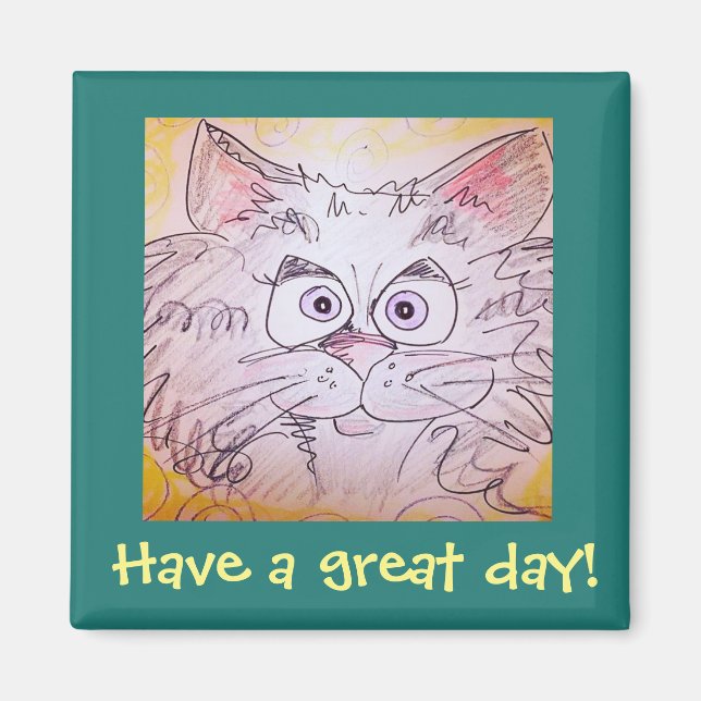 íman de gato de olhos grandes - azul (Frente)