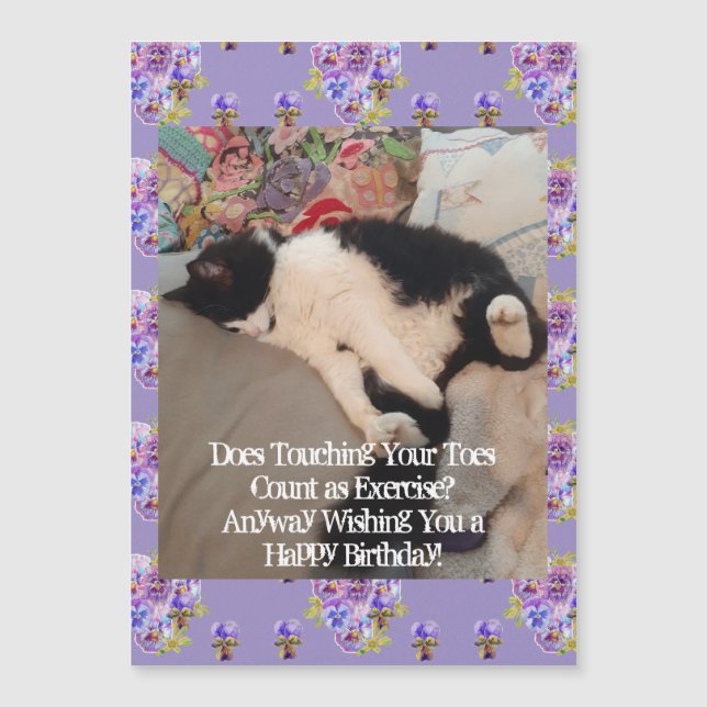 Íman de Gato Tuxedo Feliz Aniversário Tocando Dedo (Frente)
