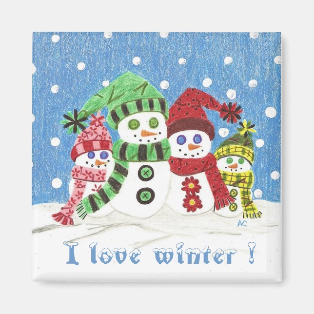 Íman de geladeira da família Snowmen. (Frente)