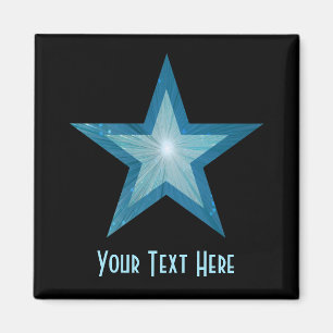 Íman de geladeira 'Seu Texto' estrela azul quadrad