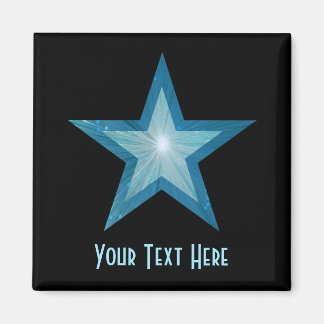 Íman de geladeira 'Seu Texto' estrela azul quadrad