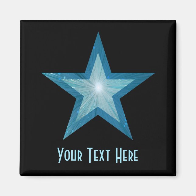 Íman de geladeira 'Seu Texto' estrela azul quadrad (Frente)