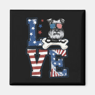 Íman De Julho Decor Patriótico Amor Schnauzer Cão Usa F