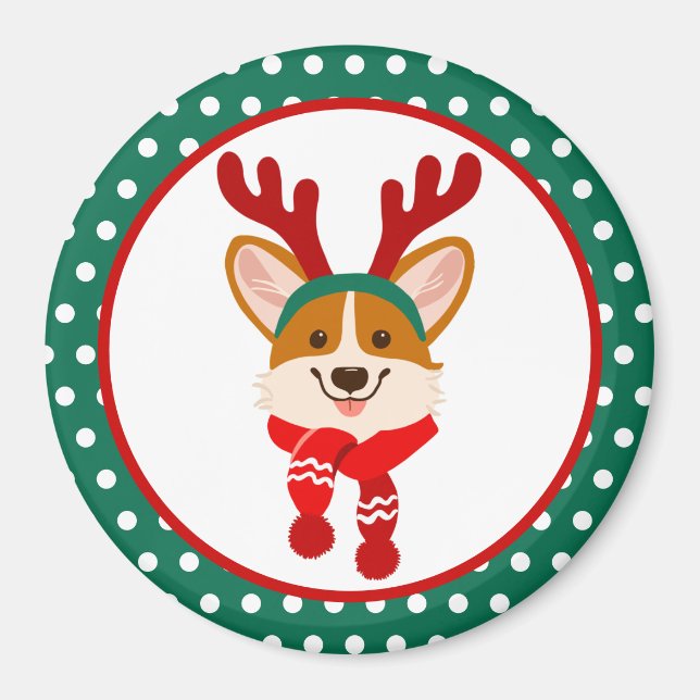 Íman de Natal de Cachorro Corgi (Frente)