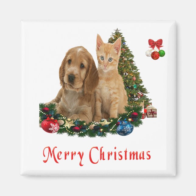 Íman de Natal de Kitten e cachorrinho (Frente)