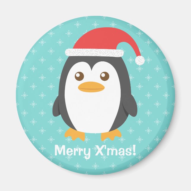 Íman de Natal de um adorável pinguinzito com chapé (Frente)