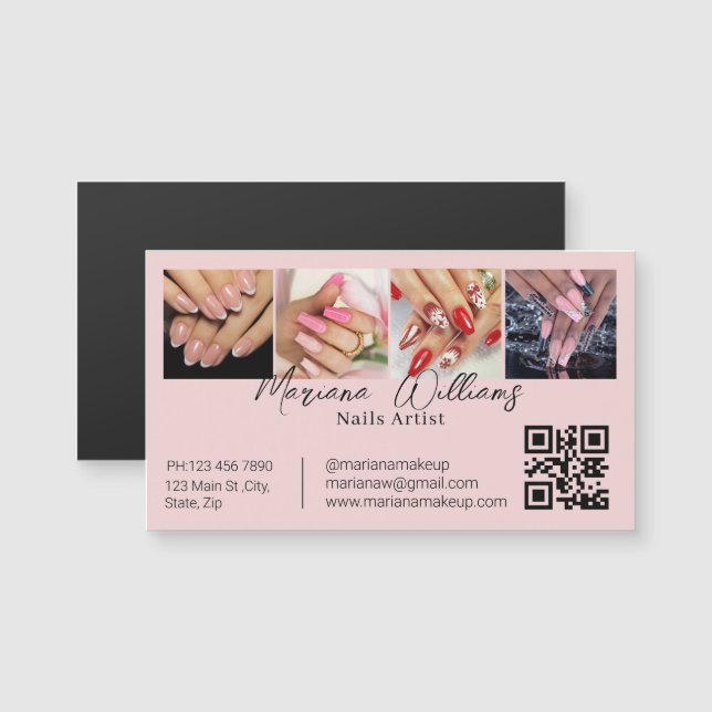 íman de negócios rosa artista de unhas código qr 4 (Frente/Verso)