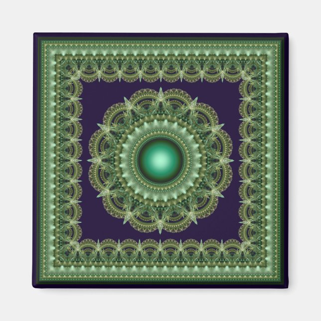 Íman de ornamento caleidoscópico brilhante fractal (Frente)