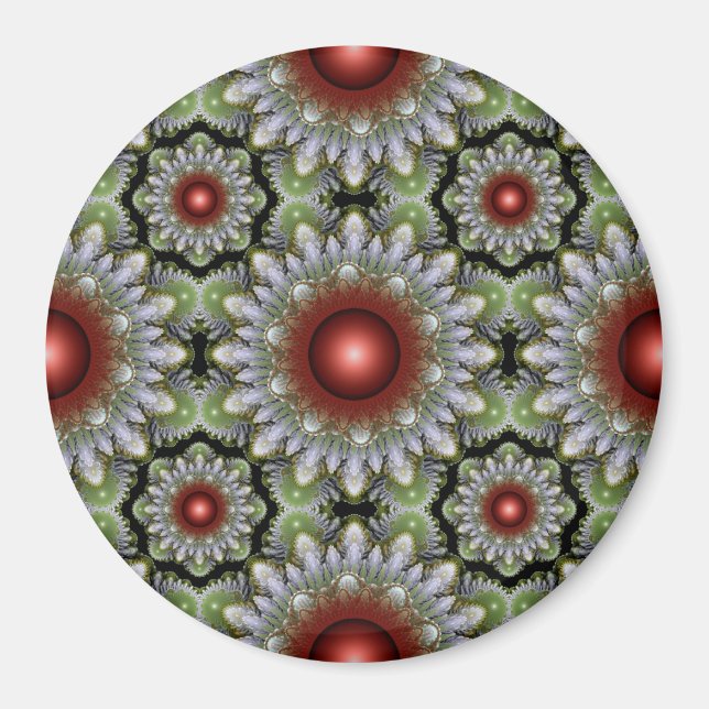 Íman de padrão vermelho de Natal ornamentado (Frente)