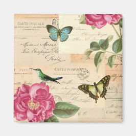 Íman de safra com rosas e borboletas