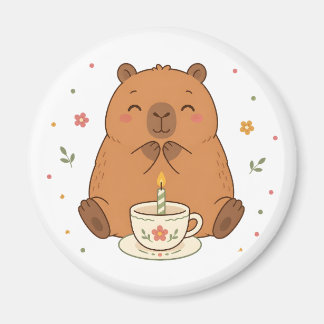 Íman de Xícara de Aniversário de Capivara Fofa