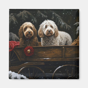 Íman Decado de Natal Cockapoo Snowy Sleigh