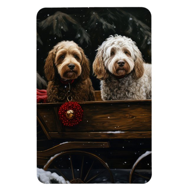 Íman Decado de Natal Cockapoo Snowy Sleigh (Vertical)