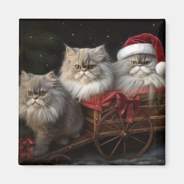 Íman Decado de Natal de Gato Persa Snowy Sleigh (Frente)