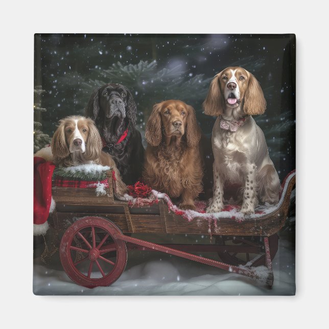 Íman Decência de Natal do Cocker Spaniel Snowy Sleigh (Frente)