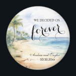 Íman Decidimos o favor do casamento eterno<br><div class="desc">Um elegante design de Casamento com praia de aquarela e palmeiras que você pode personalizar com seus detalhes.</div>