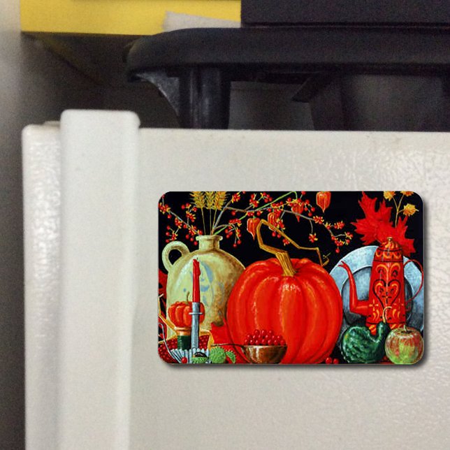Íman Decoração de Abóbora de Pintura Antiquada Festiva  (Autumn Antique Painting Pumpkin Festive Flexible Magnet)