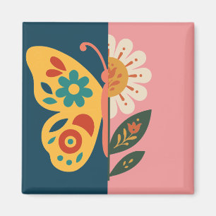 Íman Decoração de borboleta colorida com elementos flor