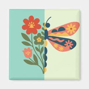 Íman Decoração de borboleta colorida com elementos flor
