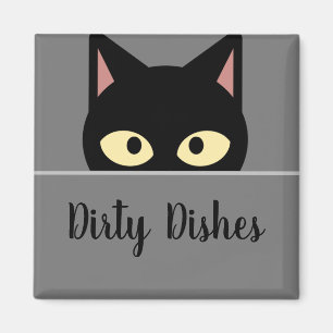 Íman Decoração de Cozinha Felina' Gato Preto Louça Suja