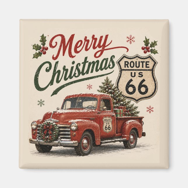 Íman Decoração de Geladeira de Natal Retro Route 66 (Frente)
