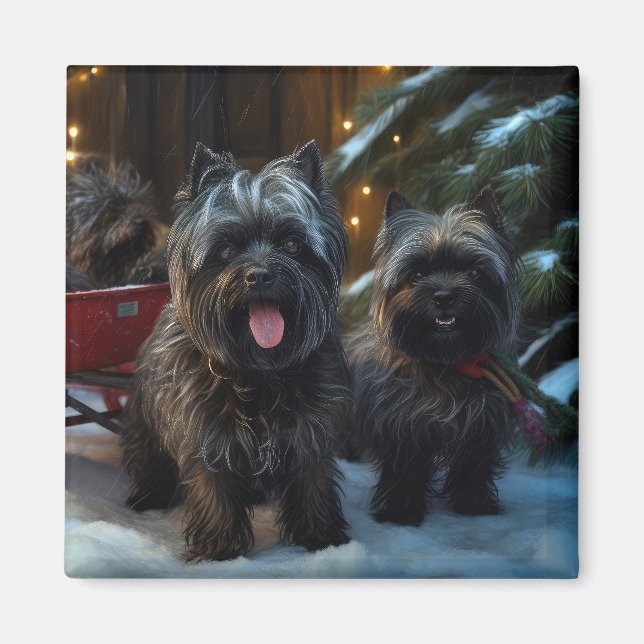 Íman Decoração de Natal Affenpinscher Snowy Sleigh Ride (Frente)