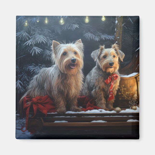 Íman Decoração de Natal Australian Terrier Snowy Sleigh (Frente)
