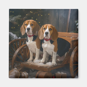 Íman Decoração de Natal Beagle Snowy Sleigh