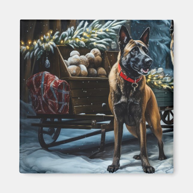 Íman Decoração de Natal belga Malinoi Snowy Sleigh (Frente)