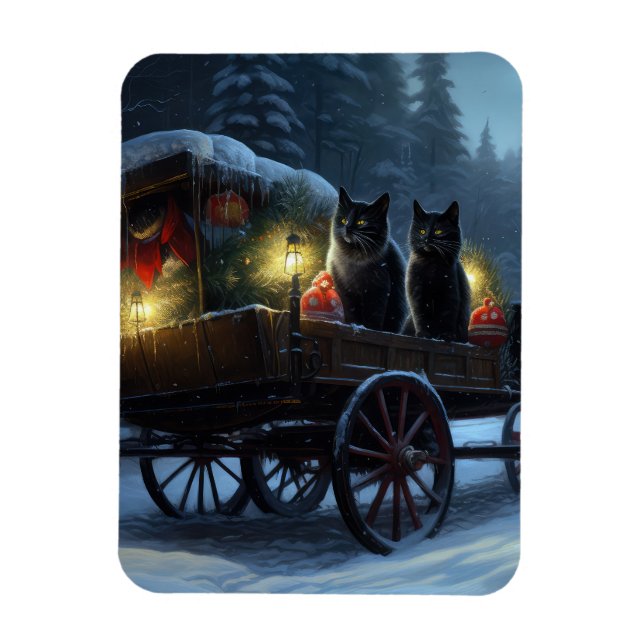 Íman Decoração de Natal Black Cat Snowy Sleigh Ride   (Vertical)