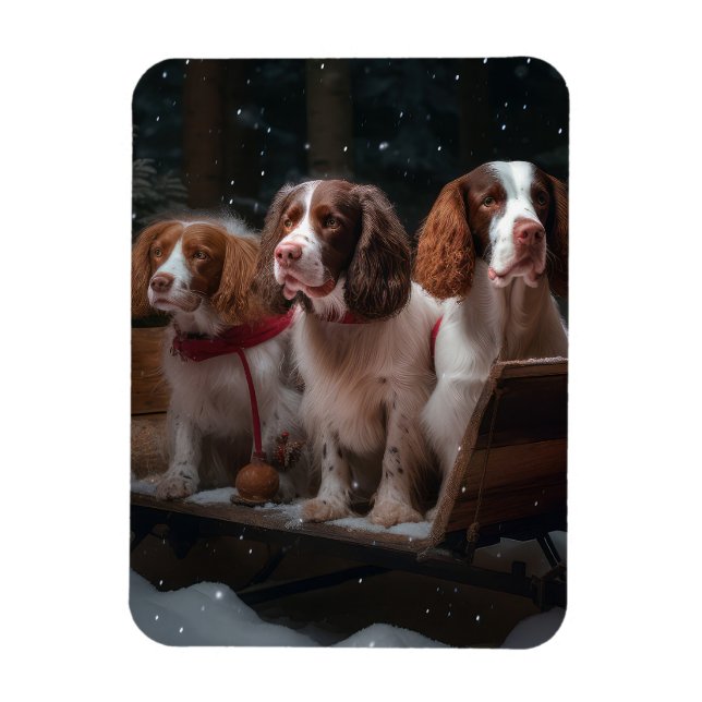 Íman Decoração de Natal Brittany Spaniel Snowy Sleigh (Vertical)