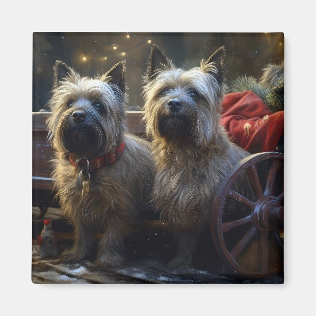 Íman Decoração de Natal Cairn Terrier Snowy Sleigh (Frente)