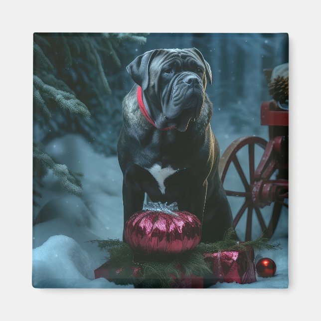Íman Decoração de Natal Cane Corso Snowy Sleigh (Frente)
