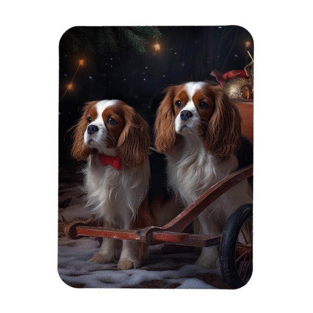 Íman Decoração de Natal Cavalier King Snowy Sleigh  (Vertical)