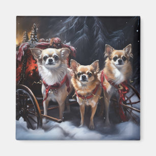 Íman Decoração de Natal Chihuahua Snowy Sleigh