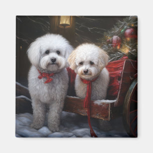 Íman Decoração de Natal com Trenó de Neve Bichon Frise