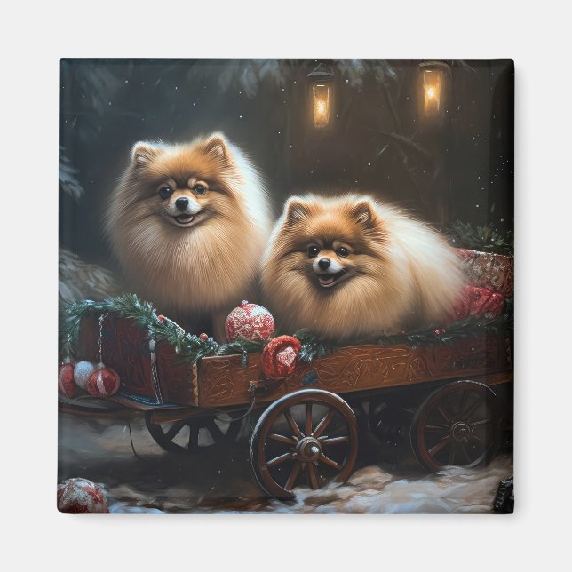 Íman Decoração de Natal com Trenó de Neve com Spitz Ale (Frente)